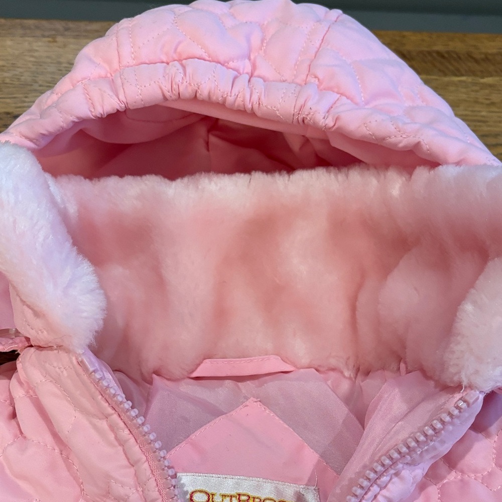 Two 12 M Girl’s Winter Jackets with Hoods. Pink Quilted and Faux Suede - Picture 3 of 13